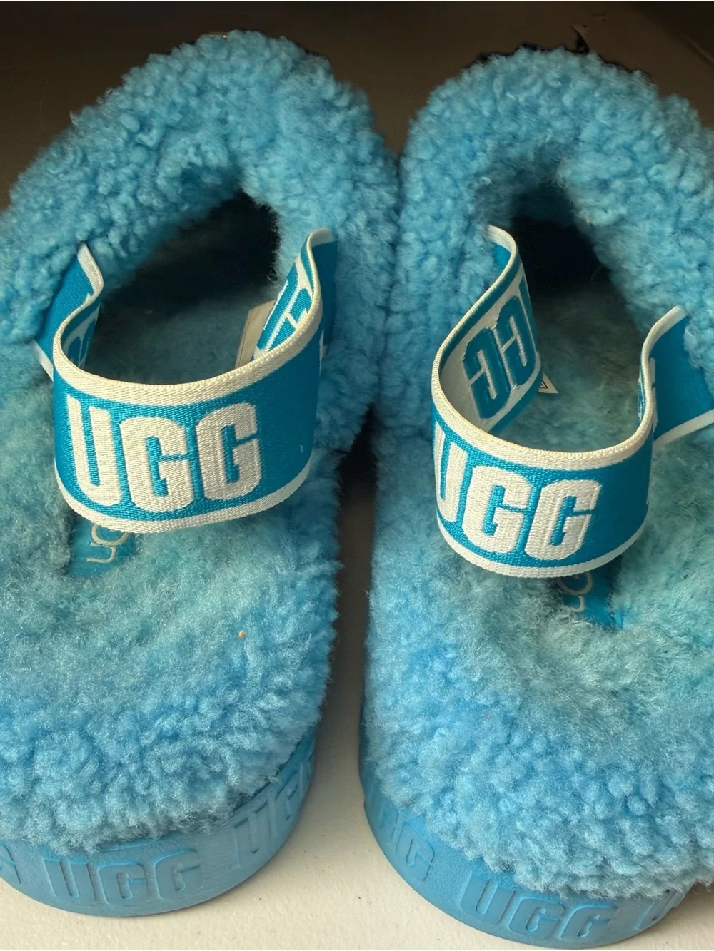 UGG Sz 8 Tide Pool Blue Plush Slide Platform with Shearling Lining